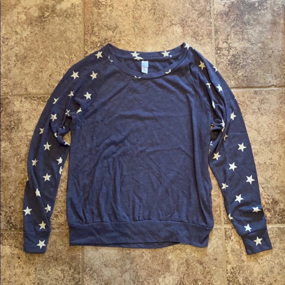 blue long sleeve shirt with stars